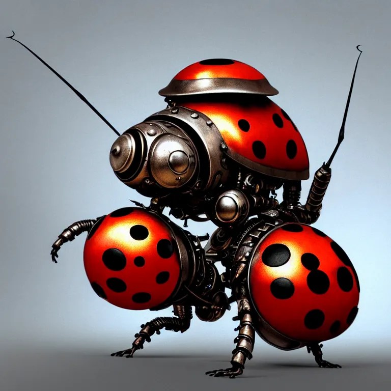 portrait shot of a steampunk robot ladybug, unreal Stable Diffusion