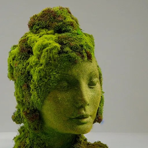 a sculpture made of moss and flowers Stable Diffusion
