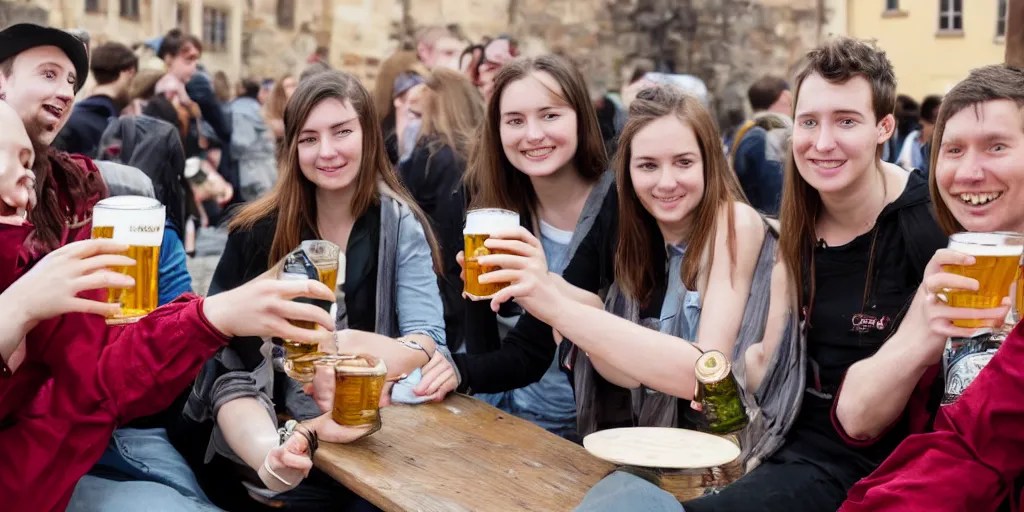 students drinking beer in Bamberg, photograph Stable Diffusion OpenArt