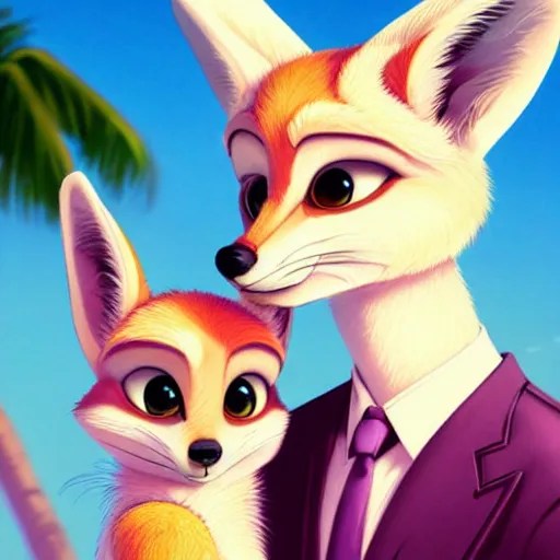 fennec fox, pink, palm trees, furry, cute, smug facial Stable