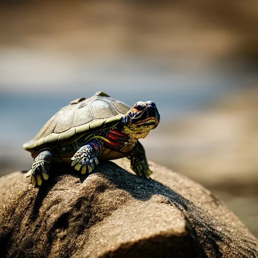 red eared slider turtle basking on top of a stone, Stable Diffusion