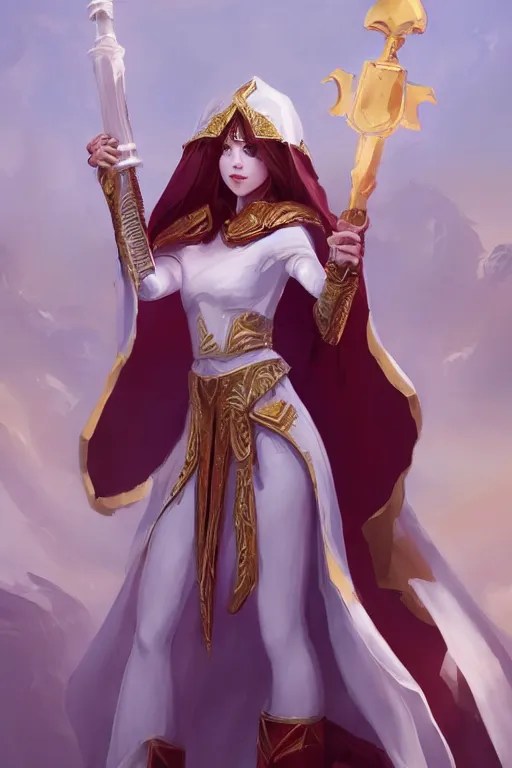 Fullbody picture of beautiful young priestess, White Stable Diffusion