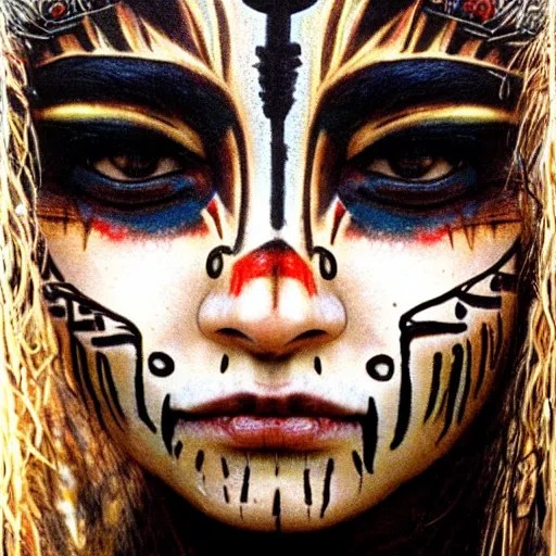 portrait of yanomami girl with tribal face painting in Stable Diffusion