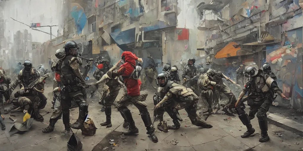 street art mural of a antiriot police in full riot Stable Diffusion