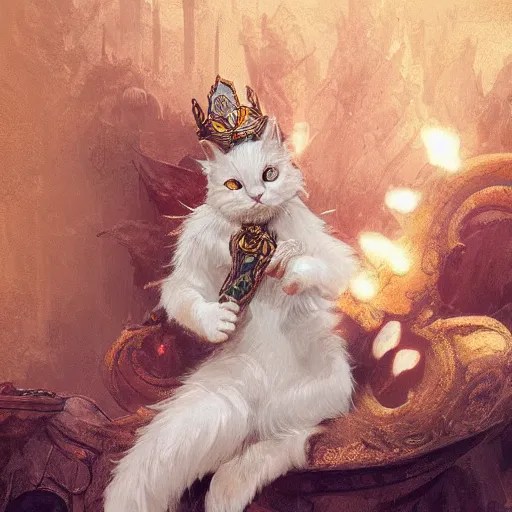 A cute heraldic white kitty cat queen posing with one Stable Diffusion OpenArt