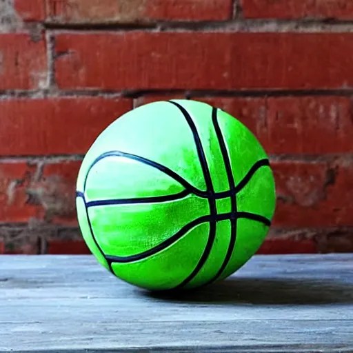a basketball made out of colorful glazed terracotta on Stable