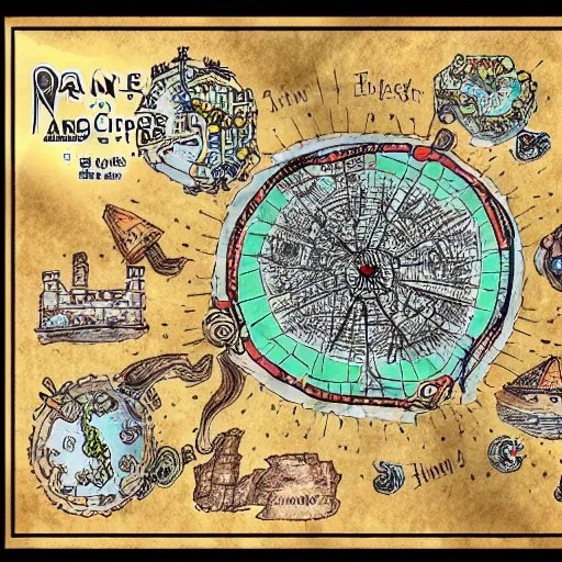 hand drawn rpg map of circular city with a giant core Stable Diffusion OpenArt