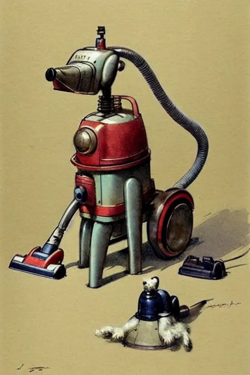 1950s retro robot dog vacuum cleaner. muted Stable Diffusion