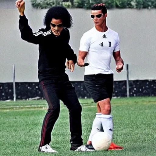 Michael Jackson playing soccer with cristiano Ronaldo Stable Diffusion