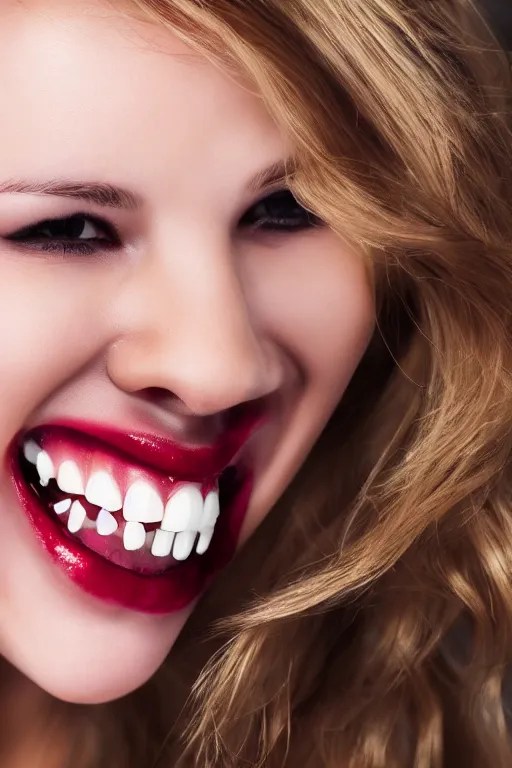 a beautiful girl with vampire teeth smiling Stable Diffusion OpenArt