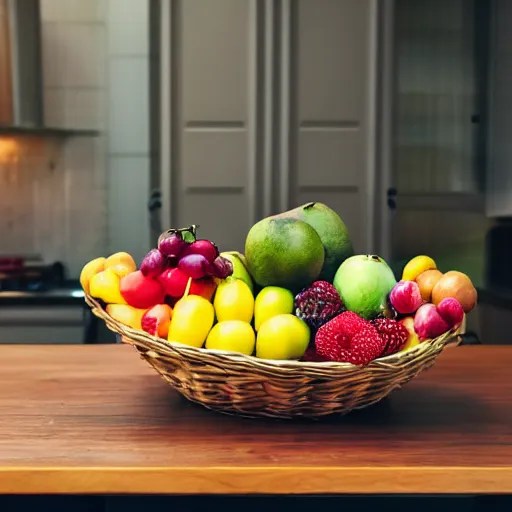 a fruit basket on top of a kitchen table, dystopian Stable Diffusion OpenArt