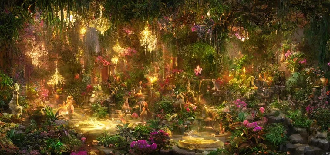 beautiful a magic garden, with monkeys, diamonds and Stable Diffusion