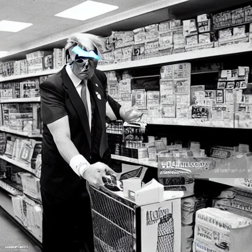 Donald Trump working at Kmart in the 1980s black and Stable Diffusion