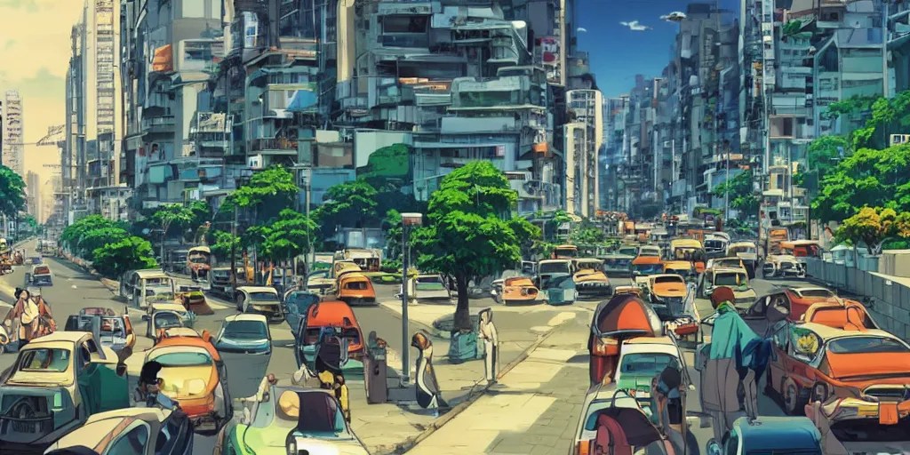 rio de janeiro streets in an anime film, directed by Stable Diffusion