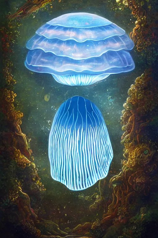 a beautiful painting of a cylindrical moon jellyfish Stable Diffusion