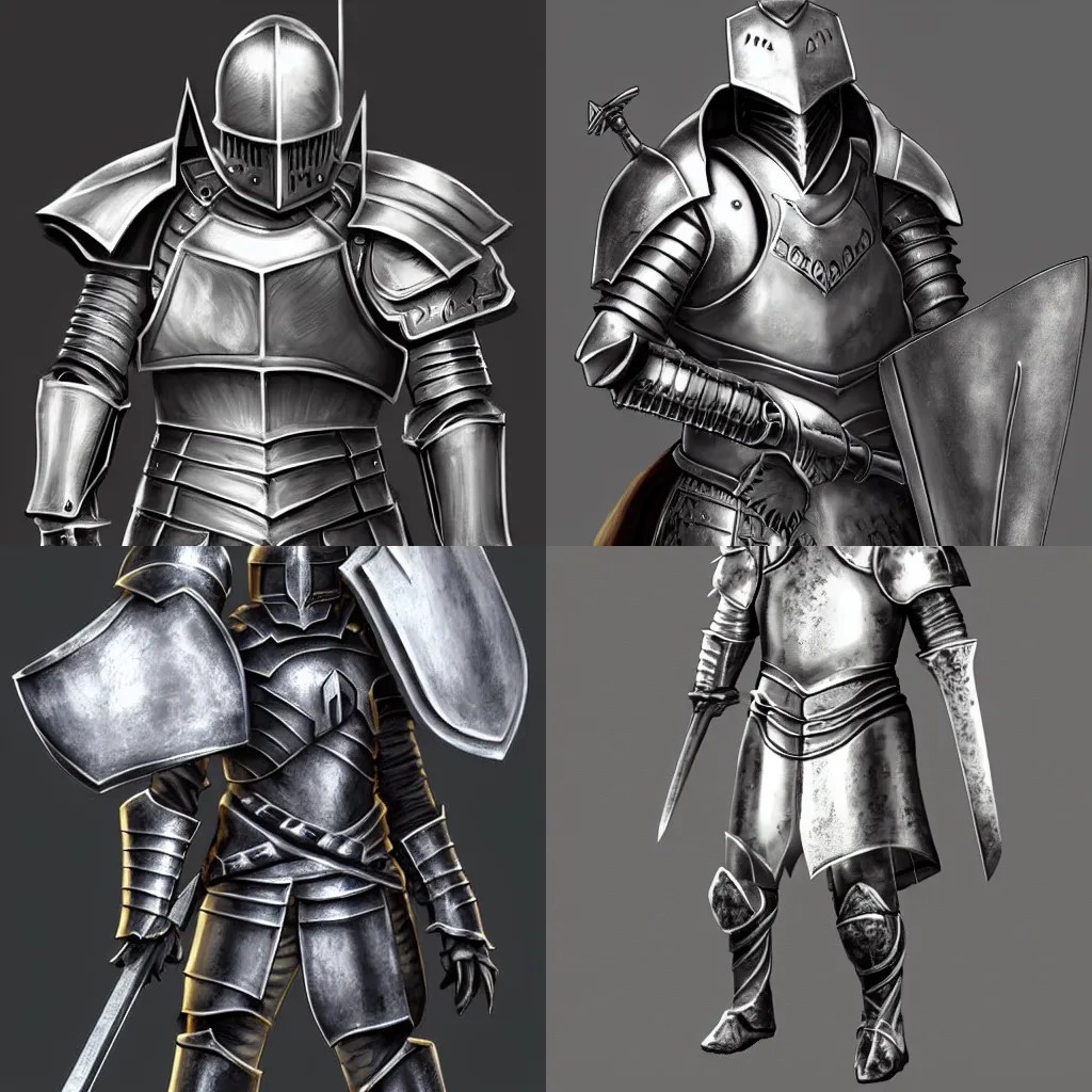 A fantasy knight wearing heavy silver plate armor, Stable Diffusion