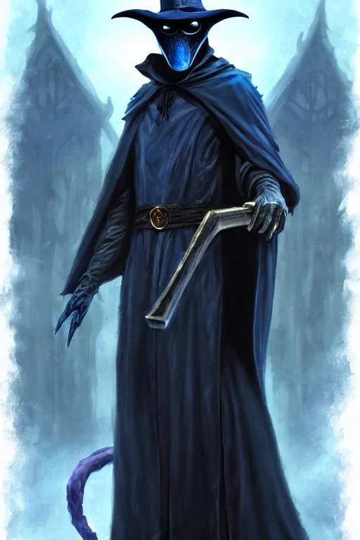 a plague doctor with a blue wizard robe as a d & d Stable Diffusion