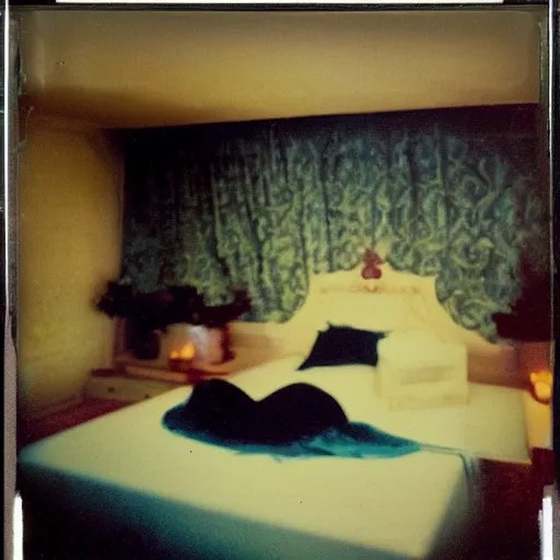grainy Polaroid film photograph of an empty bed with Stable Diffusion