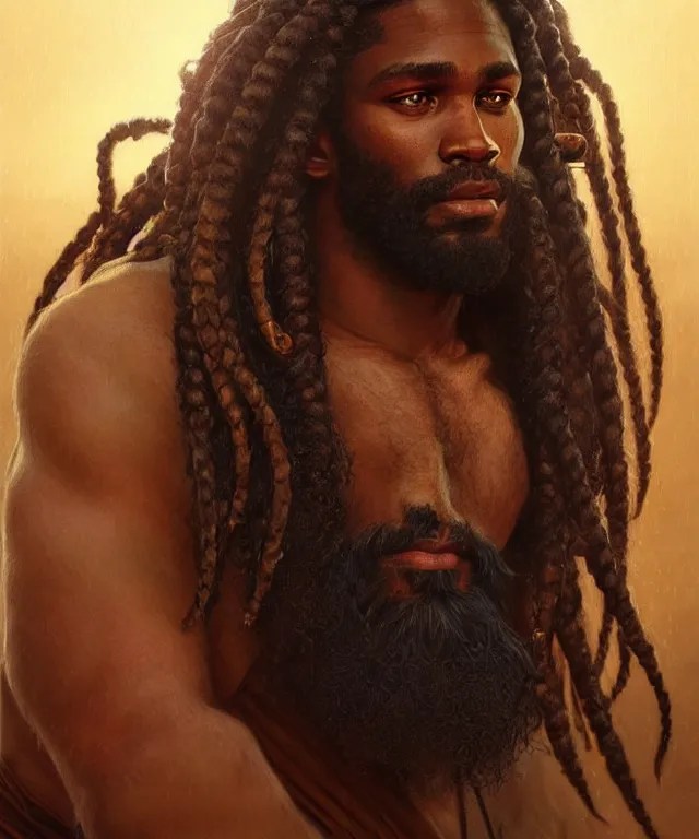 portrait of biblical hairy samson, african, his ample Stable