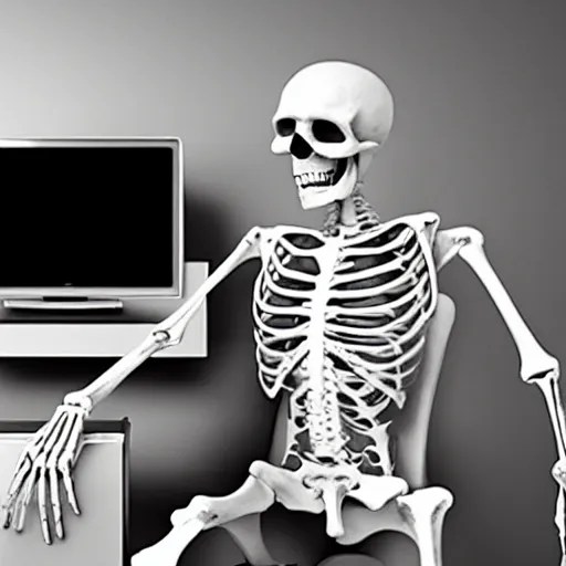 skeleton watching election results on tv with his Stable Diffusion