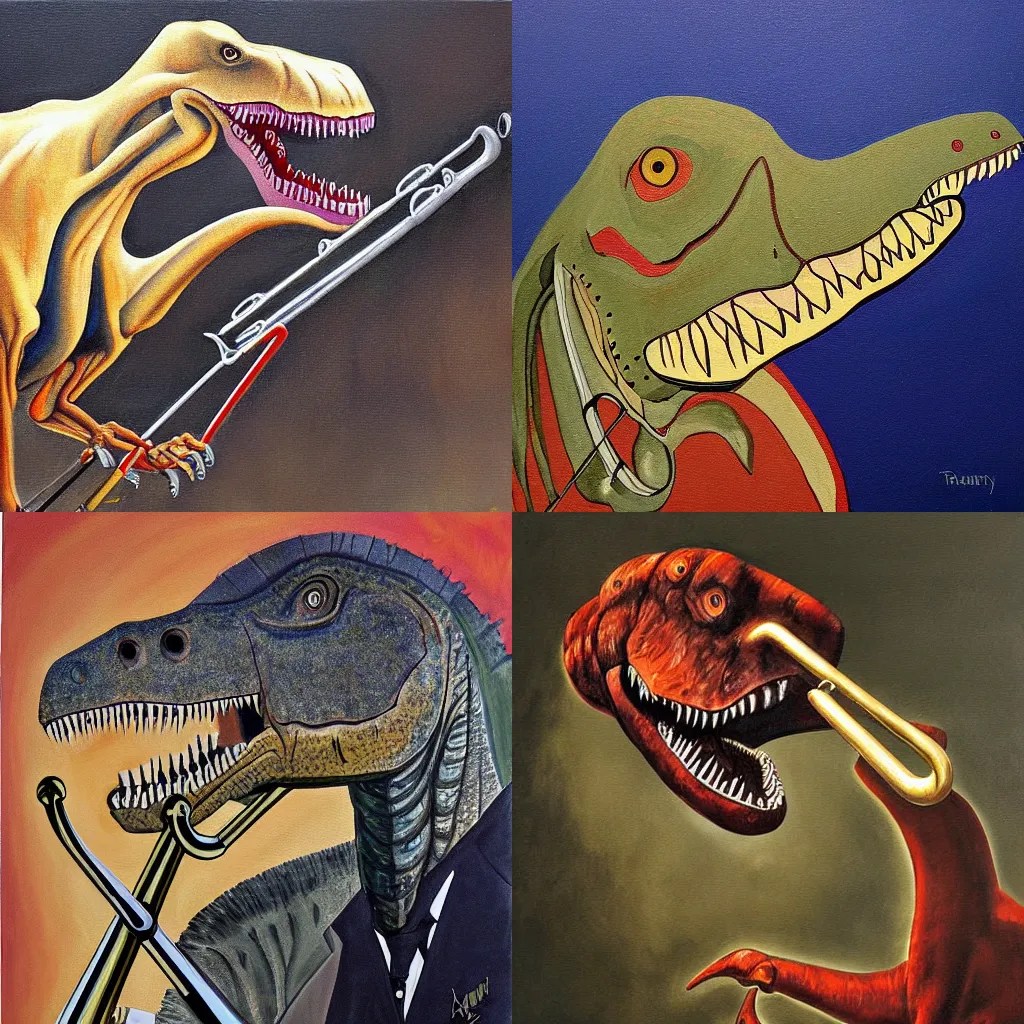 painting of a tyrannosaurus Rex playing the trombone Stable Diffusion