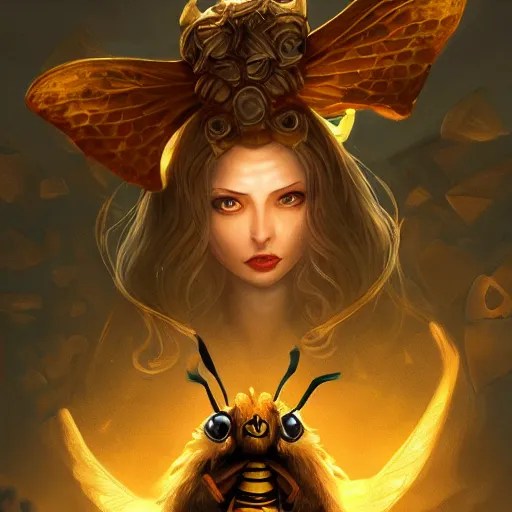 Anthropomorphized queen bee, D&D, fantasy, cinematic Stable Diffusion