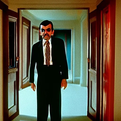 mr bean in the shining. here is johny! movie still, Stable Diffusion