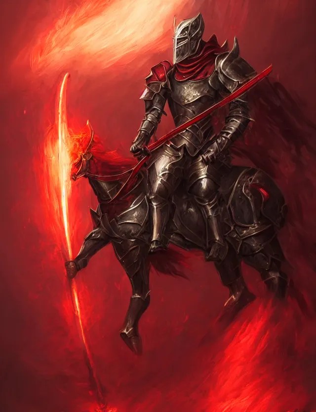a masked knight in crimson armour mounted on a Stable Diffusion