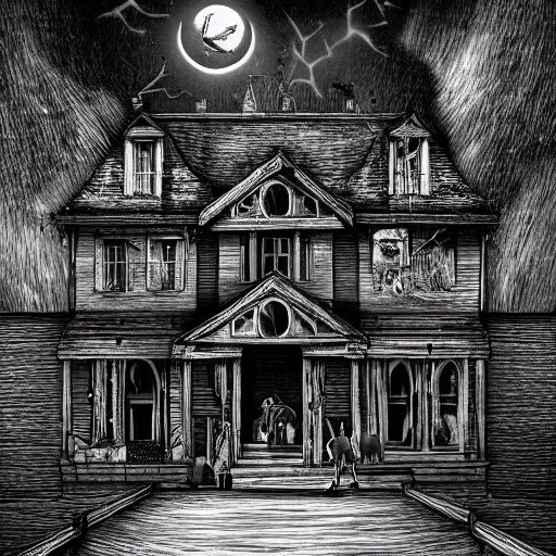 a man walks through a haunted house, dark, creepy, Stable Diffusion