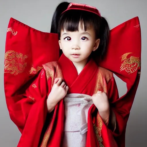 Cute Little Chinese girl, wearing a dragon robe,by Stable Diffusion