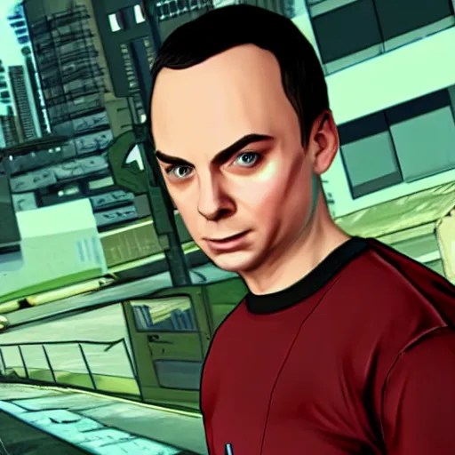 sheldon cooper as a gta protagonist, in game screenshot Stable