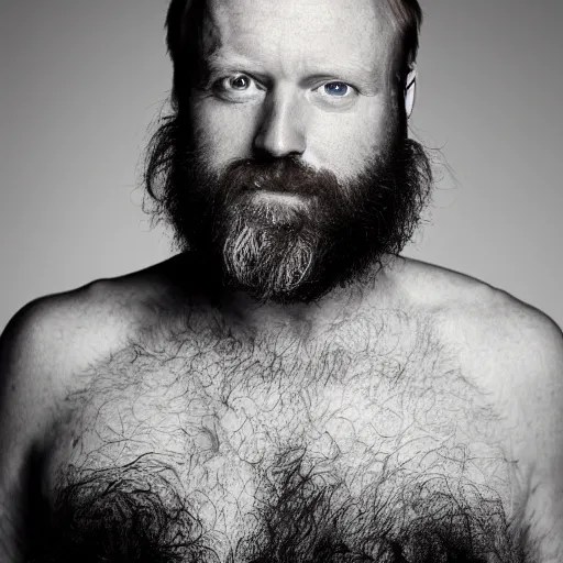 photograph of a shirtless, very hairy, balding, blue Stable Diffusion