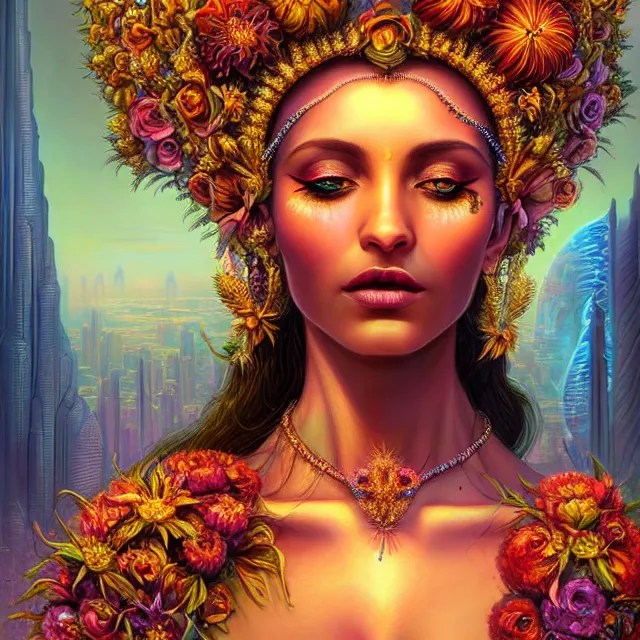 Beautiful 3d render of the flower queen goddess in a Stable Diffusion