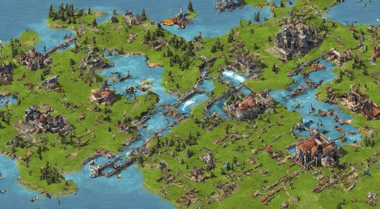 Empire Earth 2 psx absurd lakehouse landscape Stable Diffusion