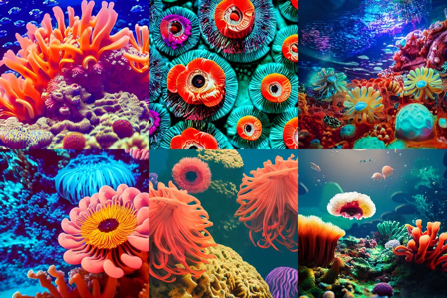 closeup of intricate alien anemones and coral reef Stable Diffusion