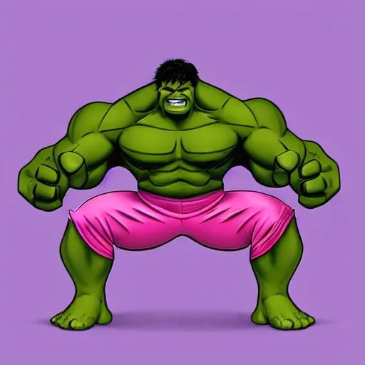 hulk in cute pink pants, detailed illustration Stable Diffusion