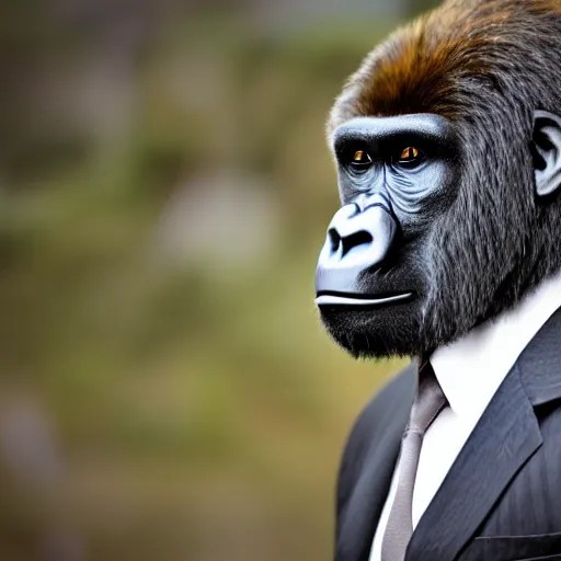 gorilla wearing a suit and tie, ready for a meeting Stable Diffusion