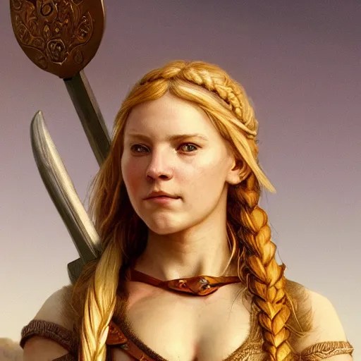 A full view image of a viking shield maiden, with a Stable Diffusion
