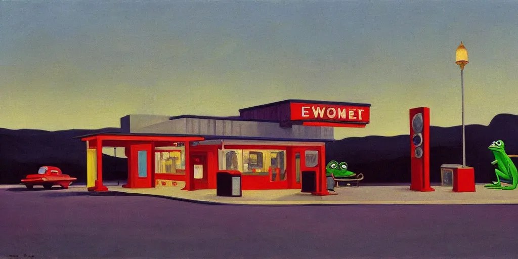 painting by edward hopper, gas station at dusk, 1 9 4 Stable Diffusion