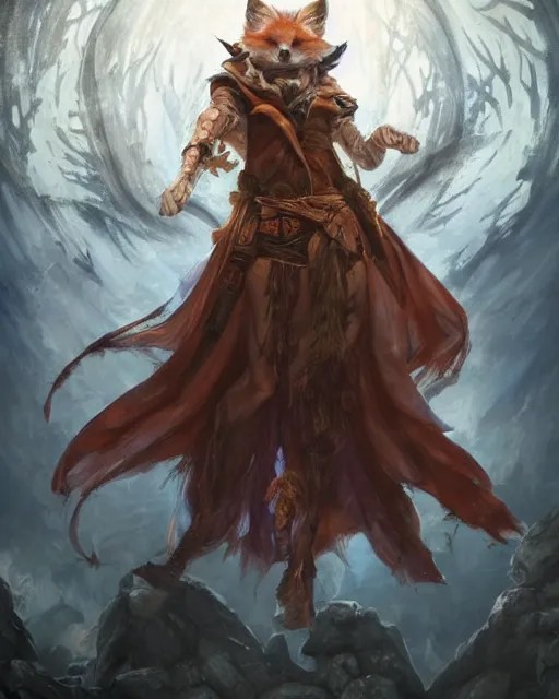 Kitsune Fox Sorcerer, magic the gathering artwork, Stable Diffusion