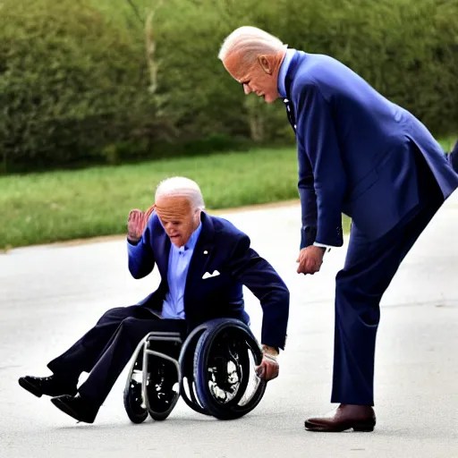 joe biden falling off his wheelchair faceplanting on Stable Diffusion