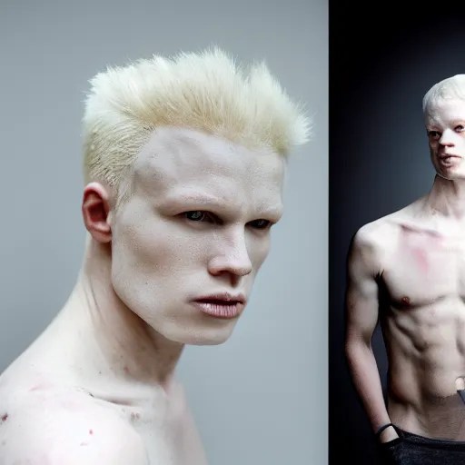 color portrait of an albino male model by emmanuel | Stable Diffusion