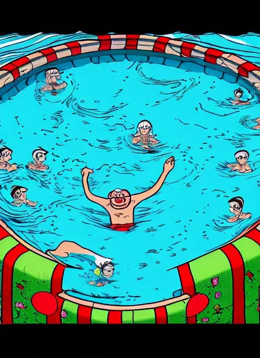 intricate Waldo from Where's Waldo, in the water, on Stable Diffusion