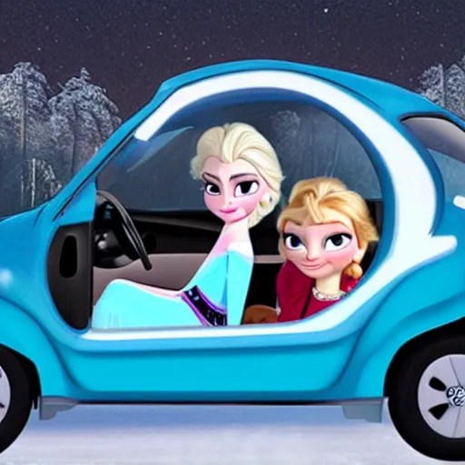 elsa is driving a car in frozen Stable Diffusion