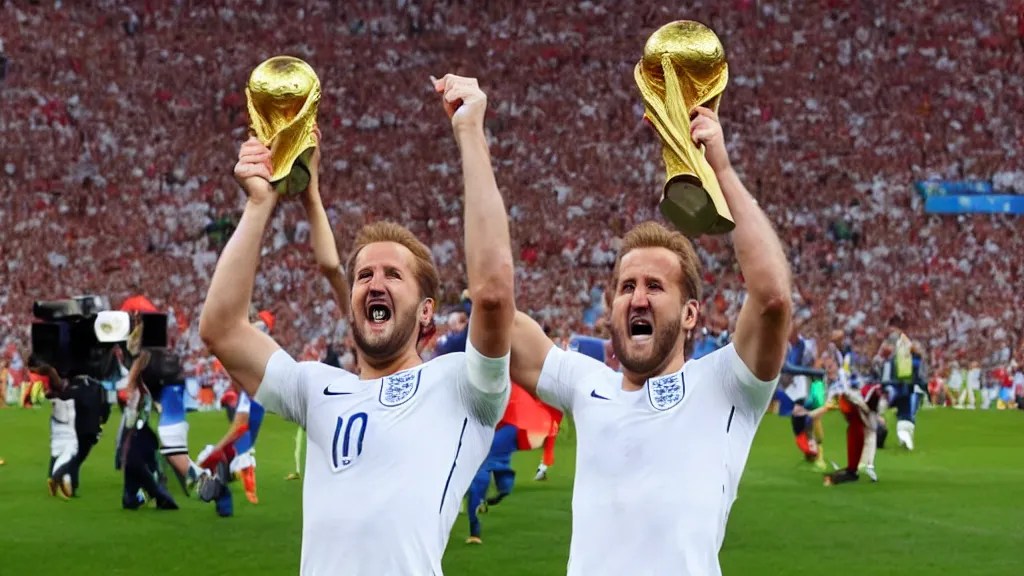Harry Kane wins the World Cup for England in a white Stable Diffusion