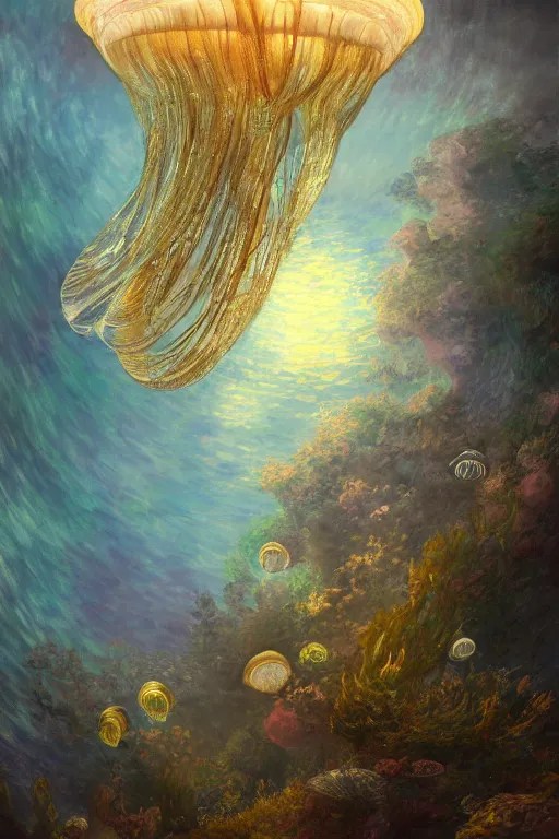 a beautiful painting of a cylindrical moon jellyfish Stable Diffusion