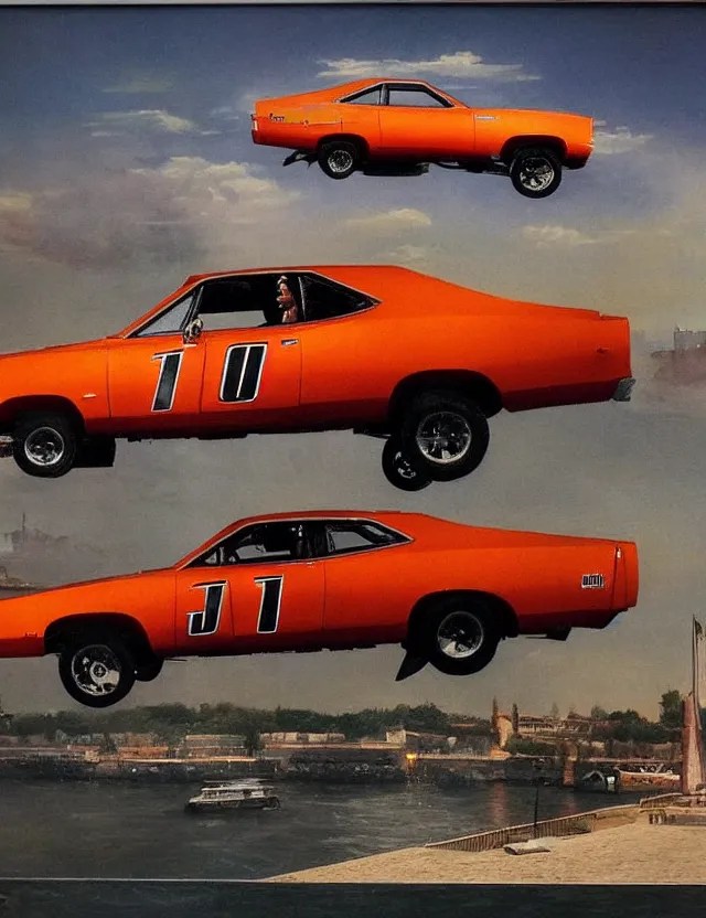 the general lee car from dukes of hazzard jumping in Stable Diffusion