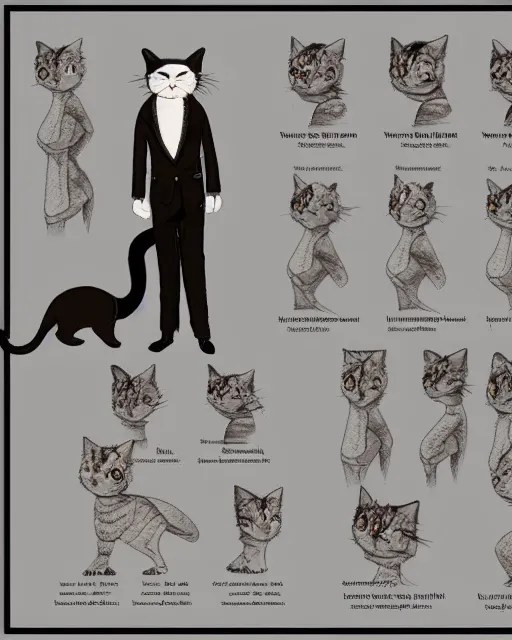 fancy cat, a character model reference sheet Stable Diffusion