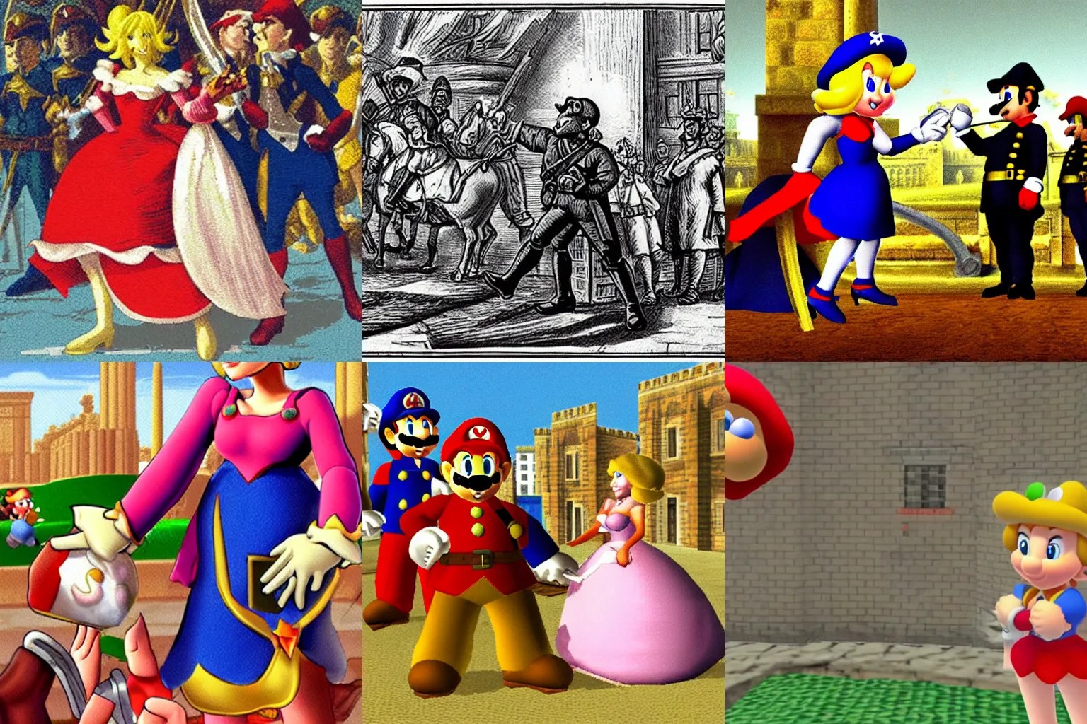 the french revolution in Super Mario 64, Princess Stable Diffusion