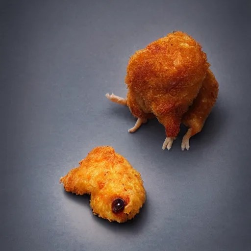 photorealistic chicken nugget in the shape of a rat, Stable Diffusion